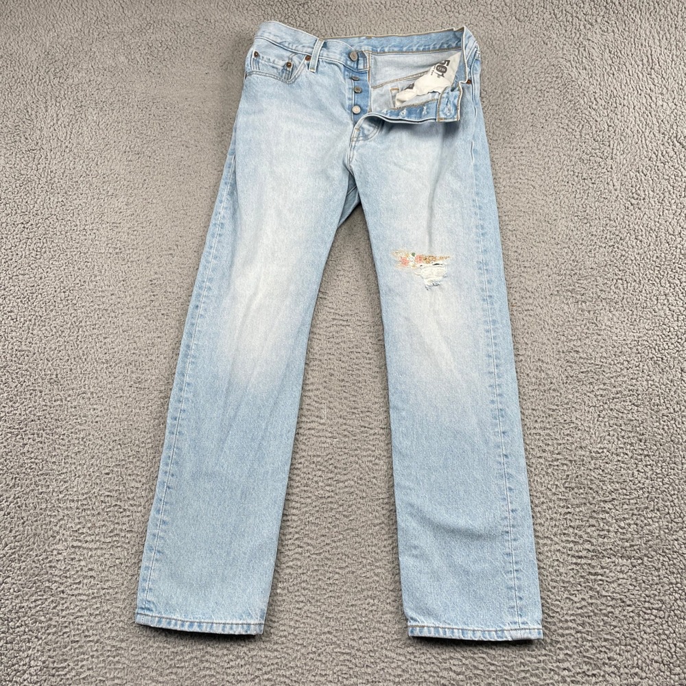 Levi's 501 Jeans Men 29x30 Light Blue Original Fit 150th Anniversary Distressed